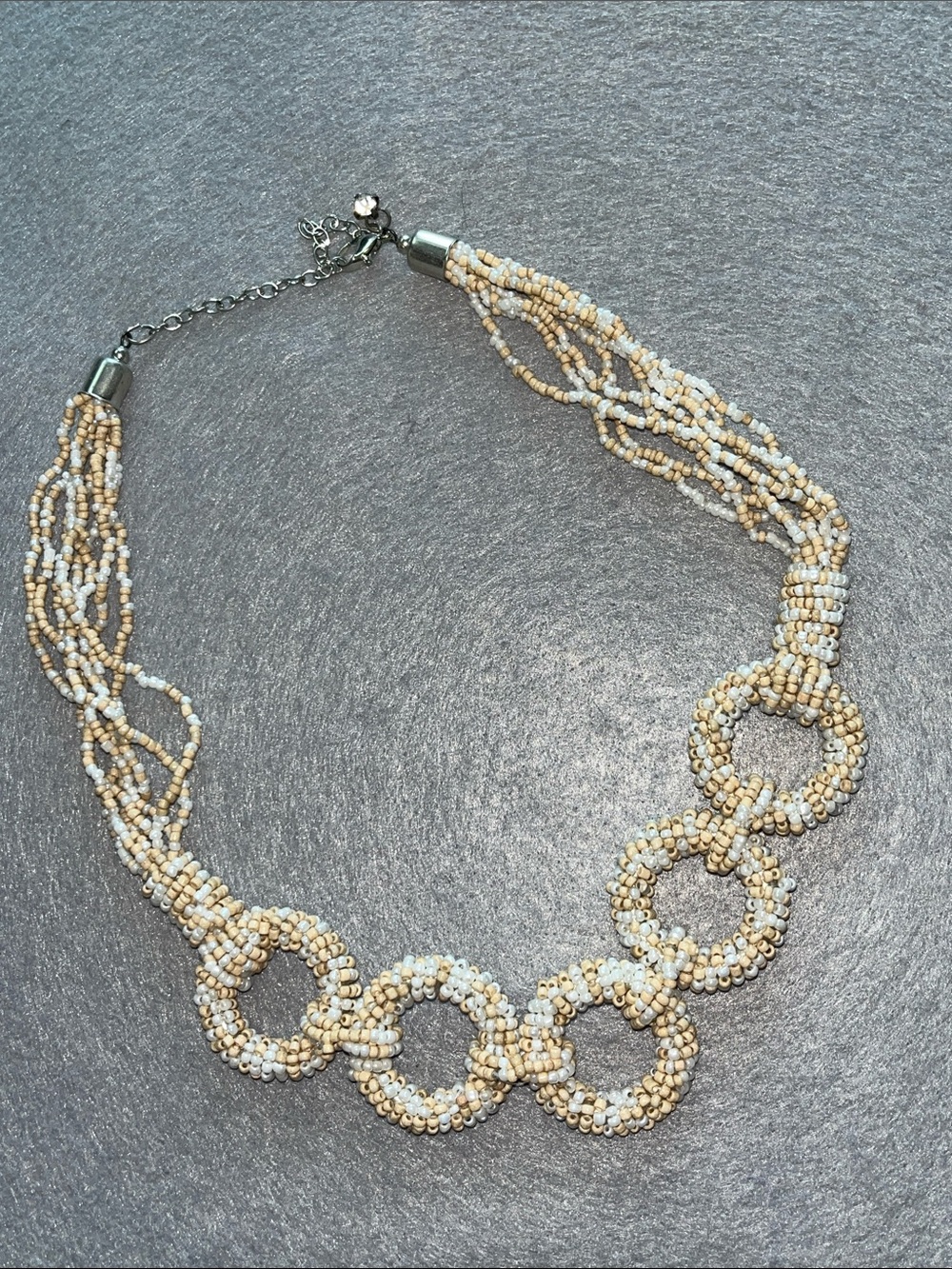 Beaded Circle-Link Necklace - Ivory & Gold Tones